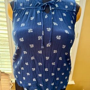 Papermoon Navy Sleeveless Tie-Neck Printed Tank